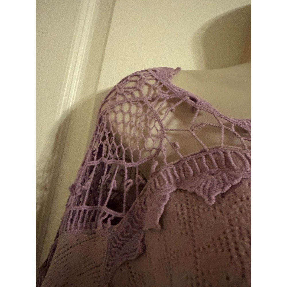 Free People Lavender Crochet Love Lace Yoke Smocked‎ Hem Blouson Sweater Large - Picture 5 of 8